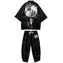 Mens Kimono Set Japanese Kimono Shirt &amp; Shorts 2 Piece Summer Beach Outfits