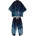 Mens Kimono Set Japanese Kimono Shirt &amp; Shorts 2 Piece Summer Beach Outfits