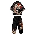Mens Kimono Set Japanese Kimono Shirt & Shorts 2 Piece Summer Beach Outfits