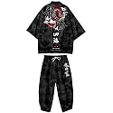 Mens Kimono Set Japanese Kimono Shirt &amp; Shorts 2 Piece Summer Beach Outfits