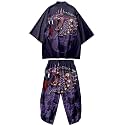 Mens Kimono Set Japanese Kimono Shirt &amp; Shorts 2 Piece Summer Beach Outfits