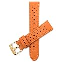 Mens Leather Rally Strap, Perforated Racing Watch Band, 18-24mm, Reg/XL