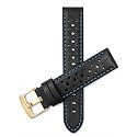 Mens Leather Rally Strap, Perforated Racing Watch Band, 18-24mm, Reg/XL