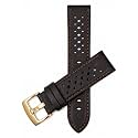 Mens Leather Rally Strap, Perforated Racing Watch Band, 18-24mm, Reg/XL