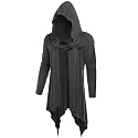 Mens Long Hooded Cardigan Ruffle Shawl Collar Open Front Drape Cape