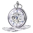 TREEWETO Mens Mechanical Pocket Watch Dream Dragon Skeleton Half Hunter Double Open Silver/Bronze/Black Case for Man