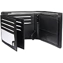 Frentree Mens Nappa Leather Wallet, 12 card slots Trifold with RFID Protection, landscape format Billfold, Black