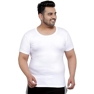 pluss tribe - mens plus size vest - cotton men half sleeve round neck vest - modern white baniyan for men - size  6xl