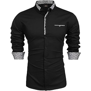 Mens Shirt Black Cotton Blend Casual