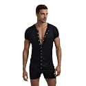 Mens Short Sleeve Onesie Pajamas Sexy Lounge One Piece Jumpsuit