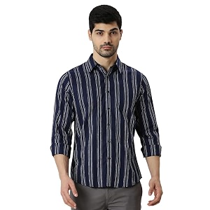 Mens Striped Slim Fit Cotton Casual Shirt