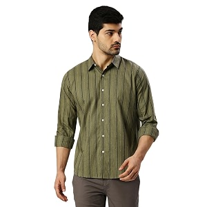 Mens Striped Slim Fit Cotton Casual Shirt