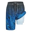 Mens Swim Trunks with Compression Liner 9" Board Shorts with Zipper Pockets