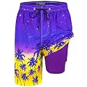 Mens Swim Trunks with Compression Liner 9" Board Shorts with Zipper Pockets