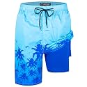 Mens Swim Trunks with Compression Liner 9" Board Shorts with Zipper Pockets