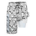 Mens Swim Trunks with Compression Liner 9" Board Shorts with Zipper Pockets