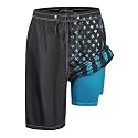 Mens Swim Trunks with Compression Liner 9" Board Shorts with Zipper Pockets