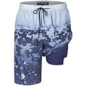 Mens Swim Trunks with Compression Liner 9" Board Shorts with Zipper Pockets