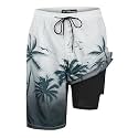 Mens Swim Trunks with Compression Liner 9" Board Shorts with Zipper Pockets