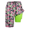 Mens Swim Trunks with Compression Liner 9" Board Shorts with Zipper Pockets