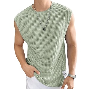 Mens Waffle Tank Tops Sleeveless Round Neck