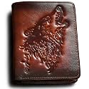 Mens Wallet With Coin Pocket,Wolf Bifold Wallets For Men Leather RFID Blocking,Gift for Him (brown)