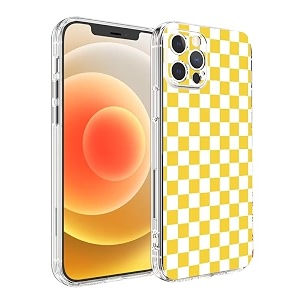 phone case compatible with iphone 12 mini mustard yellow and white checkerboard pattern shockproof soft side striped phone cover