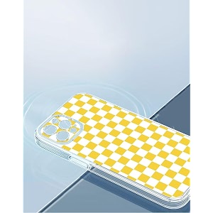 phone case compatible with iphone 12 mini mustard yellow and white checkerboard pattern shockproof soft side striped phone cover