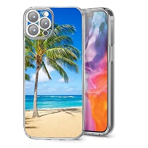 phone case compatible with iphone 14 plus palm trees on the sandy beach in hawaii soft side striped phone cover