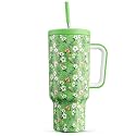 Meoky 40 oz Christmas Tumbler with Handle and Straw, Xmas Tumbler with Lid and Straw, Insulated Stainless Steel Travel Mug, for Women Men Adults (Jingle Bloom)