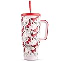Meoky 40 oz Tumbler with Handle and Straw: Stainless Steel Insulated Tumbler with Lid and Straw - 100% Leak Proof Tumbler for Car Cup Holders - Travelers Commuters Workers, Red Butterfly
