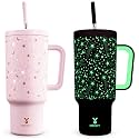 Meoky 40 oz Tumbler with Handle and Straw: Glow in the Dark Tumbler with Lid and Straw - Stainless Steel Insulated Tumbler for Car Cup Holders - Travelers Commuters Workers (1 Pack, Starry Sky)