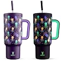 Meoky 40 oz Tumbler with Handle and Straw: Glow in the Dark Tumbler with Lid and Straw - Stainless Steel Insulated Tumbler for Car Cup Holders - Travelers Commuters Workers (1 Pack, Jellyfish)