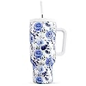 Meoky 40 oz Tumbler with Handle and Straw: Stainless Steel Insulated Tumbler with Lid and Straw - 100% Leak Proof Tumbler for Car Cup Holders - Travelers Commuters Workers, Blue Rose