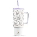 Meoky 40 oz Tumbler with Handle and Straw: Stainless Steel Insulated Tumbler with Lid and Straw - 100% Leak Proof Tumbler for Car Cup Holders - Travelers Commuters Workers, Gold Butterfly