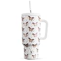 Meoky 40 oz Tumbler with Handle and Straw: Stainless Steel Insulated Tumbler with Lid and Straw - 100% Leak Proof Tumbler for Car Cup Holders - Travelers Commuters Workers, Flutterfly