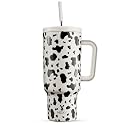 Meoky 40 oz Tumbler with Handle and Straw, Tumbler with Lid and Straw, Insulated Stainless Steel Travel Mug, 100% Leak-proof, Keeps Cold for 34 Hours or Hot for 10 Hours (Cow)