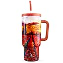 Meoky 40 oz Tumbler with Handle and Straw: Stainless Steel Insulated Tumbler with Lid and Straw - 100% Leak Proof Tumbler for Car Cup Holders - Travelers Commuters Workers, Red Floral