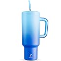Meoky 50 oz Tumbler with Handle, Tumbler with Lid and Straw, Insulated Stainless Steel Travel Mug, 100% Leak-proof, Keeps Cold for 36 Hours or Hot for 12 Hours (Sky)