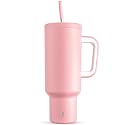 Meoky 50 oz Tumbler with Handle, Tumbler with Lid and Straw, Insulated Stainless Steel Travel Mug, 100% Leak-proof, Keeps Cold for 36 Hours or Hot for 12 Hours (Blush)