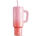 Meoky 50 oz Tumbler with Handle, Tumbler with Lid and Straw, Insulated Stainless Steel Travel Mug, 100% Leak-proof, Keeps Cold for 36 Hours or Hot for 12 Hours (Flamingo)