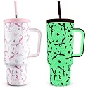 Meoky Glow in the Dark Tumbler: 40 oz Tumbler with Handle and Straw- Stainless Steel Insulated Tumbler for Car Cup Holders - Travelers Commuters Workers (1 Pack, Pink Bow)
