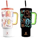 Meoky Glow in the Dark Tumbler: 40 oz Tumbler with Handle and Straw- Stainless Steel Insulated Tumbler for Car Cup Holders - Travelers Commuters Workers (1 Pack, Zoo)