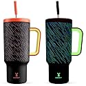 Meoky Glow in the Dark Tumbler: 40 oz Tumbler with Handle and Straw- Stainless Steel Insulated Tumbler for Car Cup Holders - Travelers Commuters Workers (1 Pack, Shooting Star)