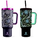 Meoky Glow in the Dark Tumbler: 40 oz Tumbler with Handle and Straw- Stainless Steel Insulated Tumbler for Car Cup Holders - Travelers Commuters Workers (1 Pack, Nebula)
