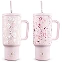 Meoky UV Color-Changing Tumbler: 40 oz Tumbler with Handle and Straw- Stainless Steel Insulated Tumbler for Car Cup Holders - Adults Women (1 Pack, Rose Manor)