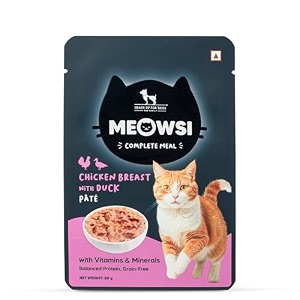 meowsi by huft chicken breast with duck pate wet cat food - 80 gm  delicious soft amp hydrating food for persian amp all breeds  enriched with essential nutrients for growth amp wellness