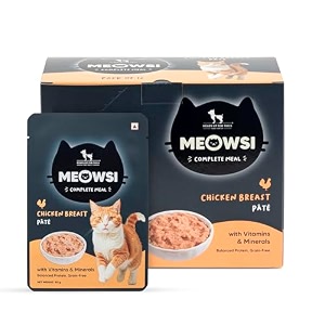 meowsi by huft chicken breast pate cat food - 80 gm  pack of 6  wholesome smooth amp high-protein wet food for persian amp all breeds  supports strong muscles healthy digestion amp shiny coat