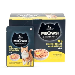 meowsi by huft chicken breast with quail egg pate cat wet food - 80 gm  pack of 6  smooth nutritious amp easy-to-digest meal for persian amp all breeds  rich in protein for growth amp wellness