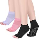 Mepase 3 Pairs Toeless Pilates Socks for Women Non Slip Open Toe Yoga Socks with Grips for Barre Dance Studio Size 5-9